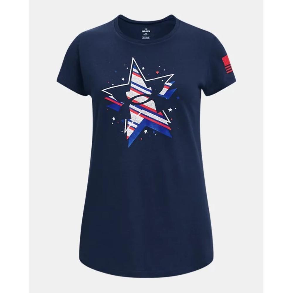 Girls' UA Freedom Foil T-Shirt Academy--Red YSM