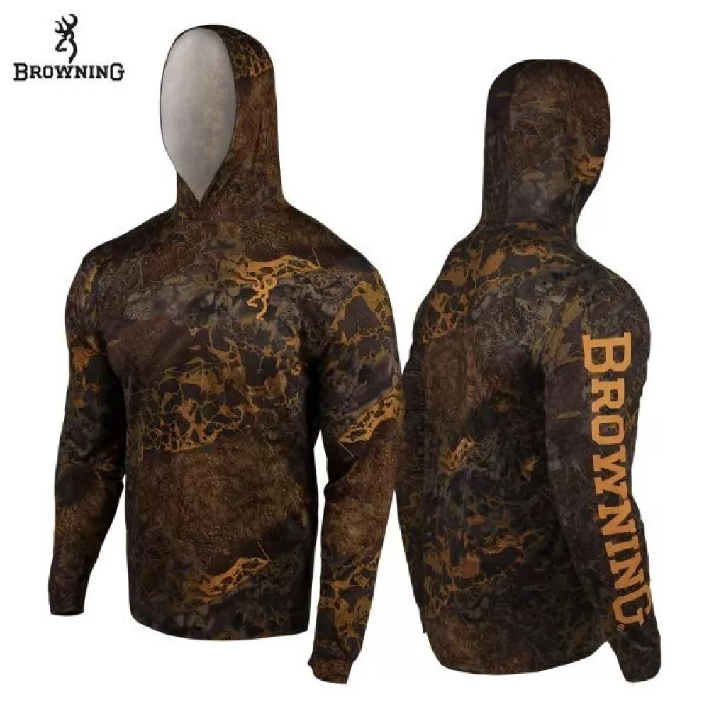 Browning Tech Performance Hooded Long Sleeve Camo T-Shirt Hunting Hoodie