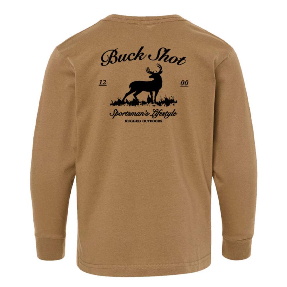 Buck Shot Youth Buckmaster Long Sleeve Tshirt, Coyote Brown