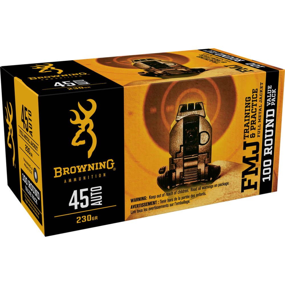 BROWNING TRAINING  PRACTICE 230 GR FULL METAL JACKET .45 ACP AMMO, 100/BOX
