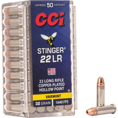 CCI 0050 Stinger  22 LR, 32 gr/ Copper Plated Hollow Point (CPHP), 50 Per Box/ 100 Cs
