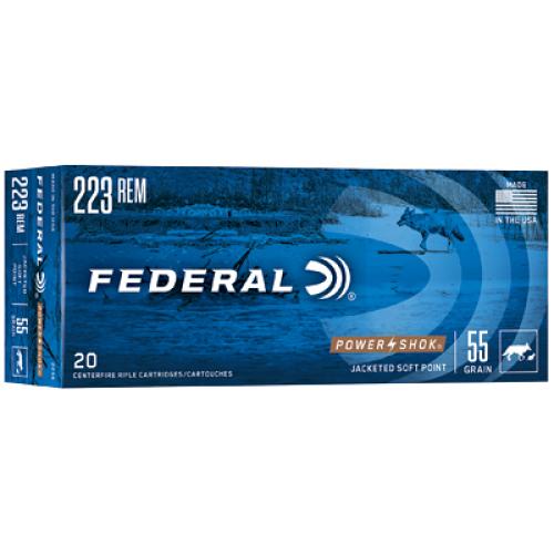 Federal 223A Power-Shok  223 Rem 55 gr Jacketed Soft Point (JSP) 20 Per Box/ 10 Cs