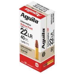 Aguila Interceptor Rimfire 22 LR 40 gr Copper Plated Hollow Point 50 Per Box/ 20 Cs