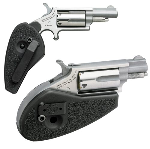 North American Arms 22MSHG Mini-Revolver  22 WMR 5 Shot 1.13 Barrel, Overall Stainless Steel Finish, Black Synthetic Holster Grip