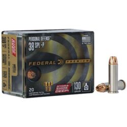 Federal P38HSD1 Premium Personal Defense 38 Special +P 130 gr Hydra-Shok Deep Hollow Point 20 Per Box/10 Cs