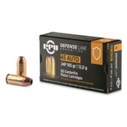 PPU PPD45 Defense  45 ACP 185 gr Jacketed Hollow Point (JHP) 50 Per Box/ 10 Cs
