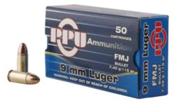 PPU PPH9F1 Handgun  9mm Luger 115 gr Full Metal Jacket (FMJ) 50 Per Box/ 20 Cs