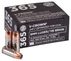 Sig Sauer E9MMA136520 Elite Defense 365 9mm Luger 115 gr V-Crown Jacketed Hollow Point (VJHP) 20 Per Box/10 Cs