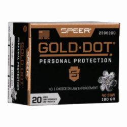 Speer 23962GD Gold Dot Personal Protection 40 S&W 180 gr 1025 fps Hollow Point (HP) 20 Bx/10 Cs