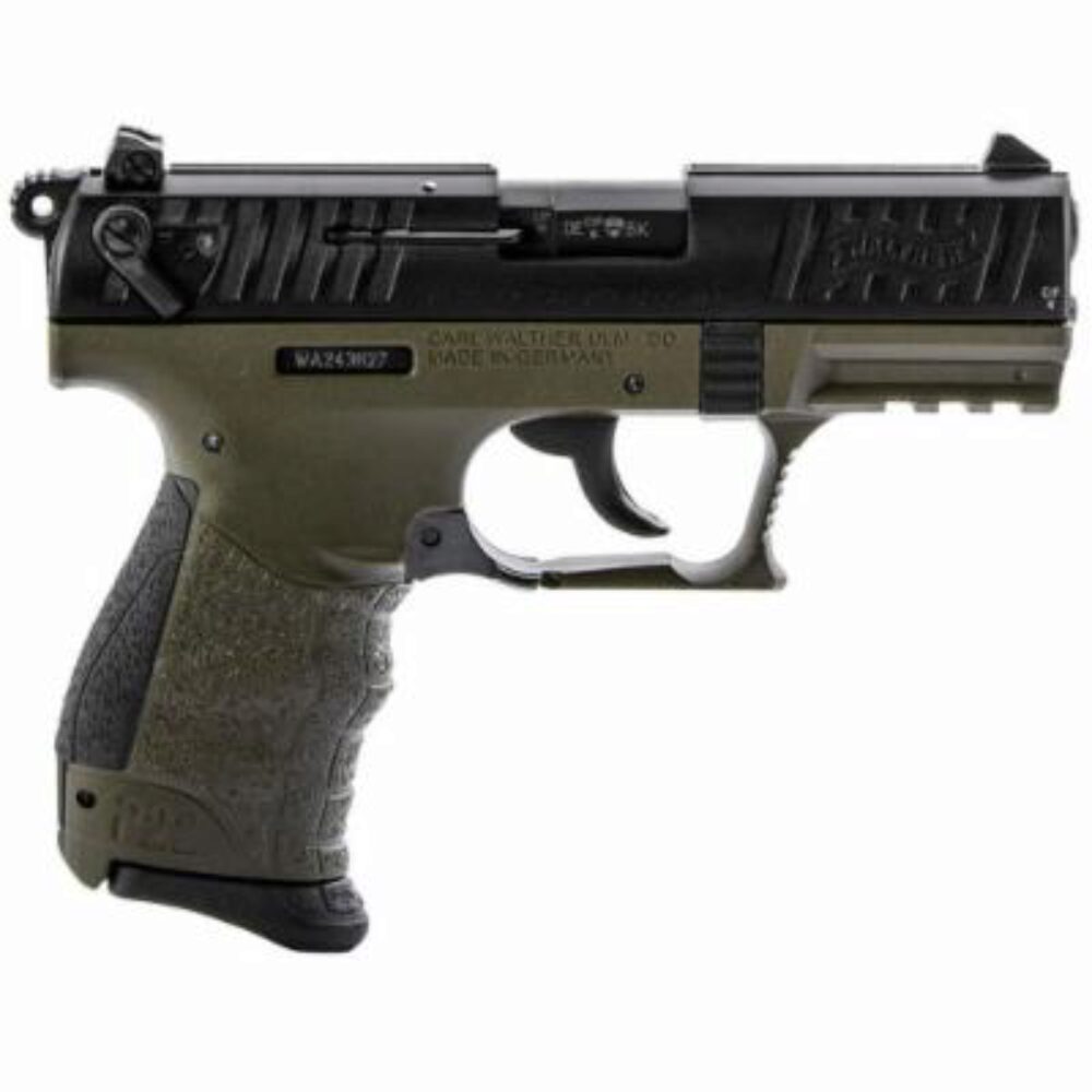 Walther Arms 5120715 P22 Q Military 22 LR 10+1 3.42 Steel/Threaded Barrel, Matte Black Tenifer Serrated/Steel Slide, OD Green Polymer Frame w/Picatinny Rail, Black Interchangeable Backstrap Grips Walther Arms 5120715 P22 Q Military 22 LR 10+1 3.42 Steel/Threaded Barrel, Matte Black Tenifer Serrated/Steel Slide, OD Green Polymer Frame w/Picatinny Rail, Black Interchangeable Backstrap Grips