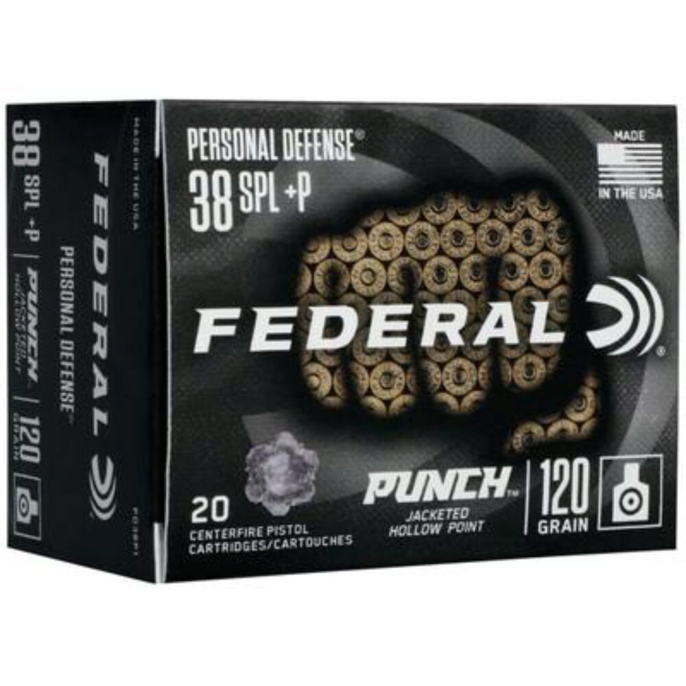 Federal PD38P1 Premium Personal Defense Punch 38 Special +P 120 gr Jacketed Hollow Point (JHP) 20 Per Box/10 Cs