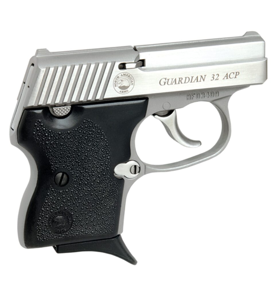 North American Arms 32GUARDIAN Guardian  DAO 32 ACP Caliber with 2.19 Barrel, 6+1 Capacity, Overall Stainless Steel Finish, Serrated Slide & Black Rubber Grip