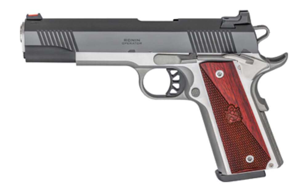 Springfield Armory PX9119L 1911 Ronin 9mm Luger 9+1 5 Barrel, Stainless Steel Frame w/Beavertail, Serrated Blued Carbon Steel Slide, Hybrid Smooth/Checkered Crossed Cannon Wood Laminate Grip