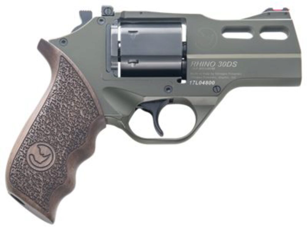 Chiappa Firearms 340285 Rhino 30DS 357 Mag Caliber with 3 Green Cerakote Finish Vent Rib Barrel, 6rd Capacity Blued Finish Cylinder, Green Cerakote Finish Aluminum Frame & Walnut Grip