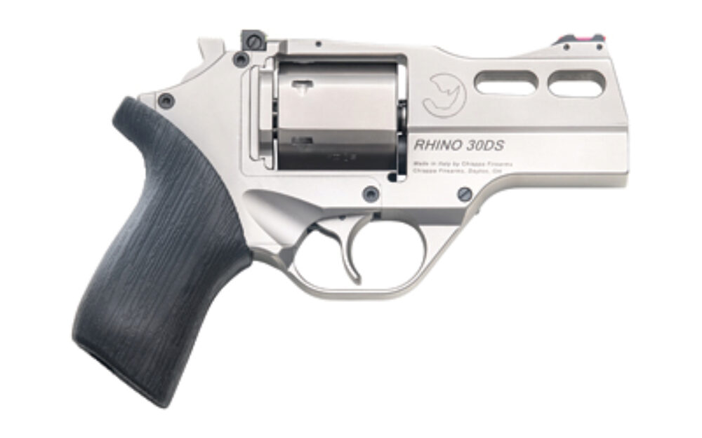 Chiappa Firearms 340290 Rhino 30DS 357 Mag 6rd 3 Steel Barrel & Cylinder, 7075-T6 Alloy Frame & Barrel Shroud, Nickel-Plated Metal Finish, Black Rubber Grip, Includes 3 Moon Clips & Removal Tool