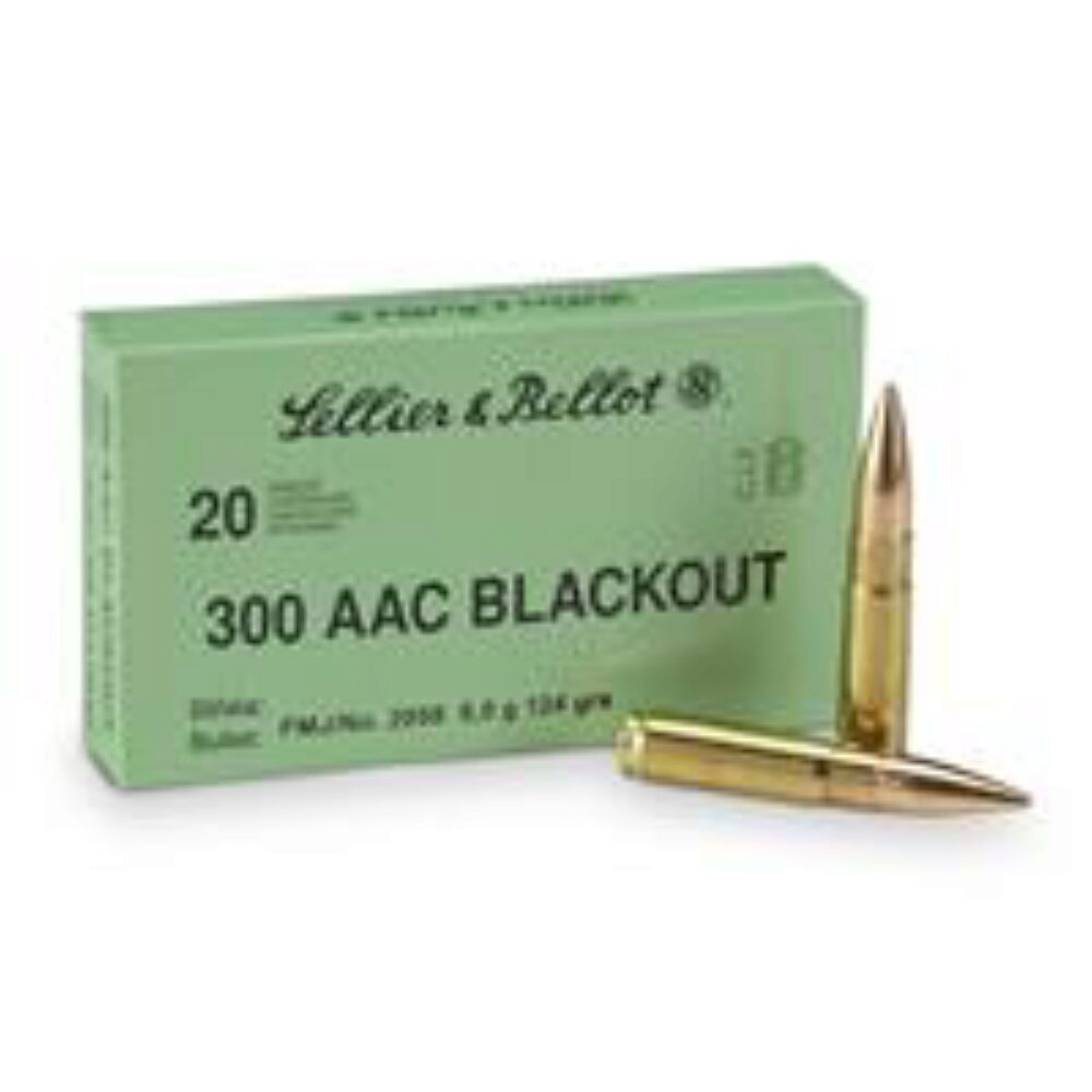 Sellier & Bellot SB300BLKA Rifle  300 Blackout 124 gr Full Metal Jacket (FMJ) 20 Per Box/50 Cs