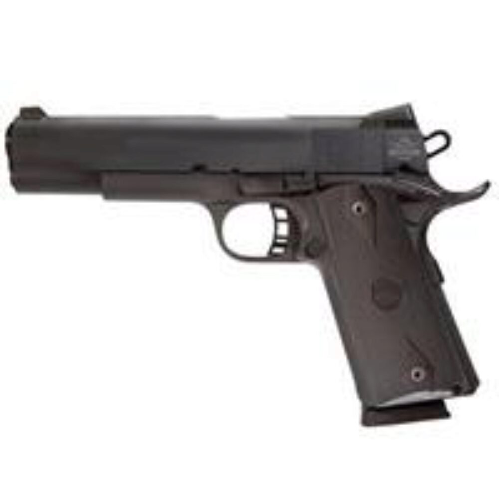 Rock Island 51431 Rock Standard FS 45 ACP Caliber with 5 Barrel, 8+1 Capacity, Overall Black Parkerized Finish Steel, Beavertail Frame, Serrated Slide & Black Rubber Grip