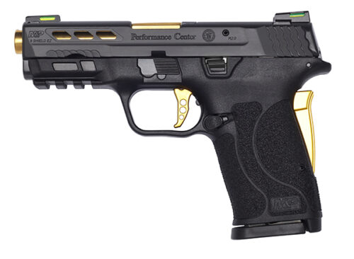 Smith & Wesson 13228 M&P Shield EZ Performance Center 9mm Luger 3.83 8+1 Matte Black Black Armornite Stainless Steel Ported Slide Black Polymer Grip Gold Colored Accetns (No Manual)