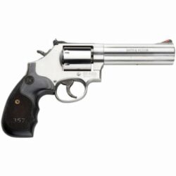 Smith & Wesson 150854 Model 686 Plus 38 S&W Spl +P, 357 Mag 7rd 5 Stainless Steel Barrel & Cylinder Satin Stainless Steel Frame with Black & Silver Custom Wood Grip & Red Ramp Front Sight