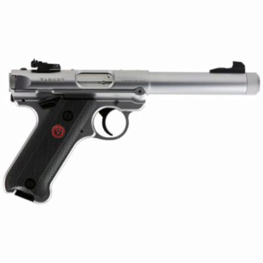 Ruger 40126 Mark IV Target 22 LR 10+1 5.50 Overall Satin Stainless Steel Threaded/Bull Barrel, Slide  & Frame, Black Checkered Polymer Grips