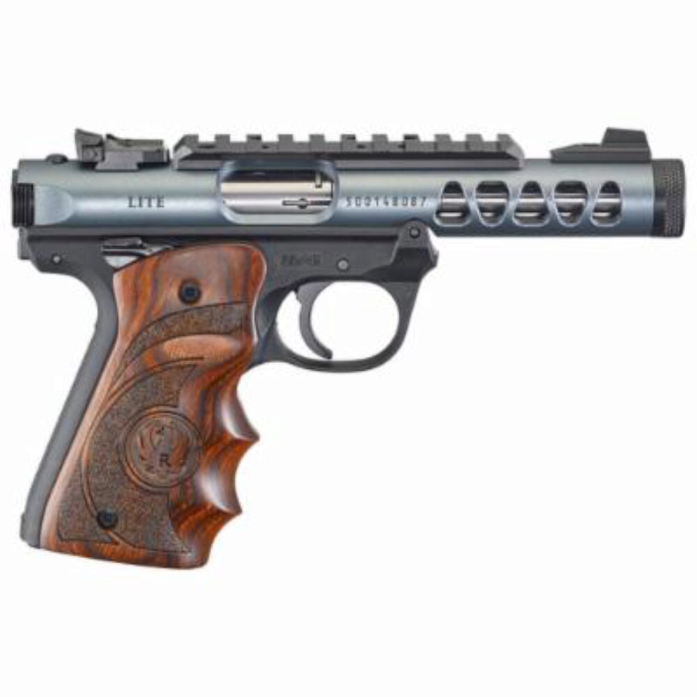 Ruger 43921 Mark IV 22/45 22 LR 10+1 4.40 Satin Stainless Steel Barrel, Diamond Gray Anodized Ventilated Aluminum w/Picatinny Rail Slide, Contoured Wood Laminate Grip