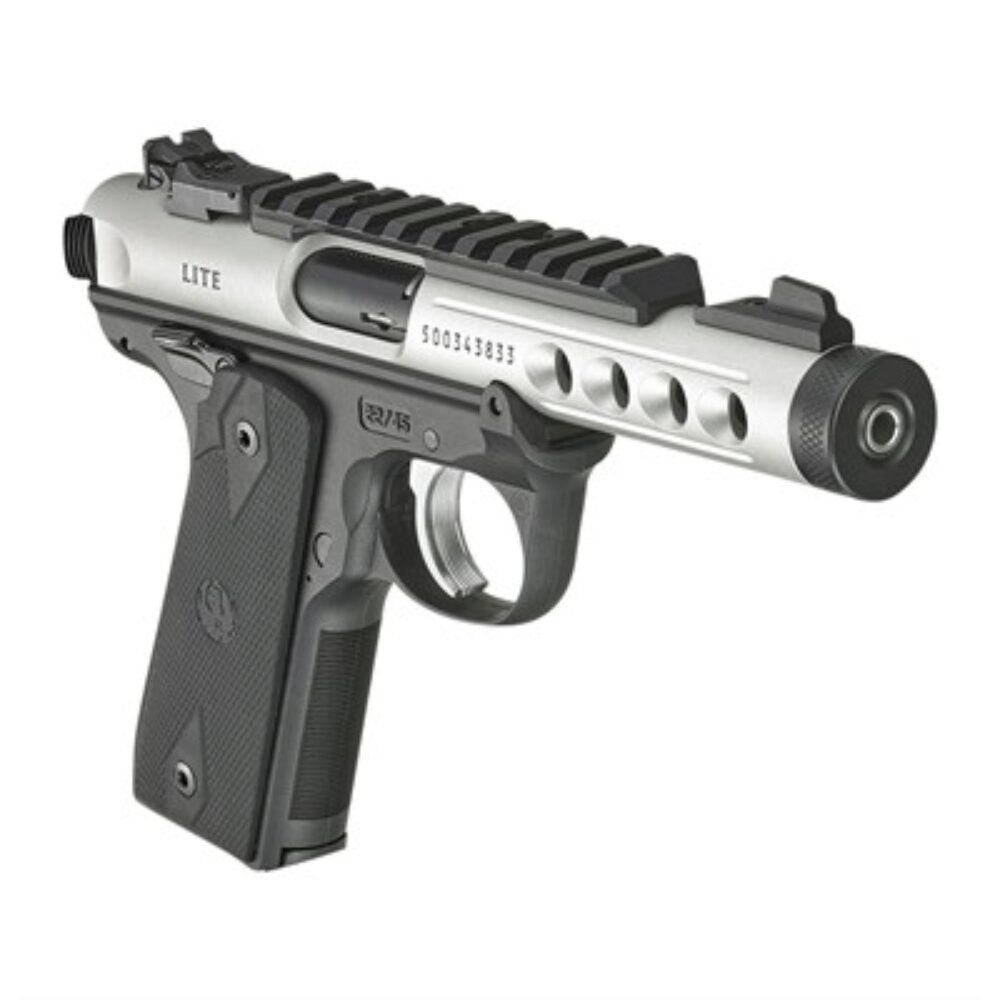 Ruger 43945 Mark IV 22/45 Lite 22 LR 4.40 Threaded Barrel 10+1, Ventilated Aluminum Receiver, Clear Anodized Aluminum Slide, Ambidextrous Manual Safety, Optics Ready