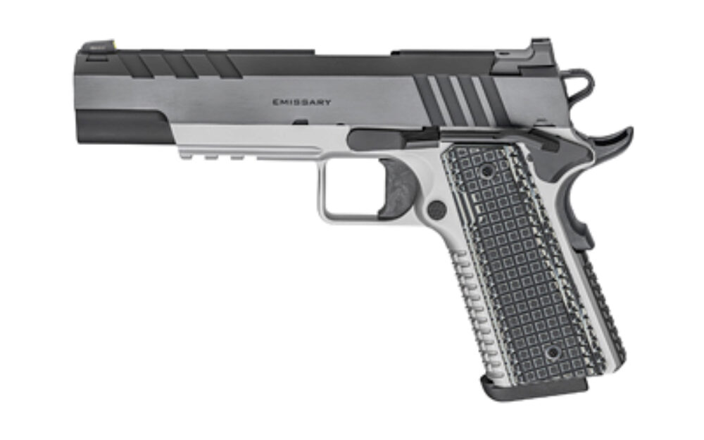 Springfield Armory PX9217L 1911 Emissary 9mm Luger 9+1 4.25 Bull Barrel,  Stainless Steel Frame w/ Beavertail, Serrated Blued Carbon Steel Slide, Black VZ Thin-Line G10 Grip