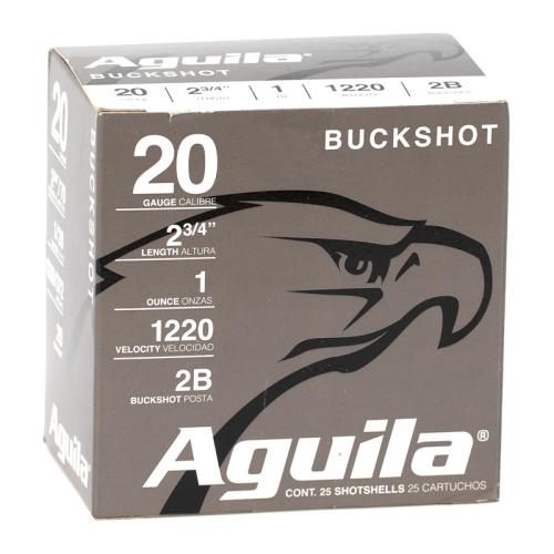Aguila 1C2002BA Buckshot High Velocity 20 Gauge 2.75 1 oz 2 Buck Shot 25 Per Box/ 10 Cs