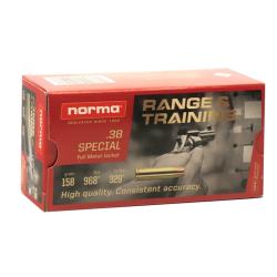 Norma Range and Training 38 Special Ammo 158 Grain Full Metal Jacket50 Bx/20 Cs