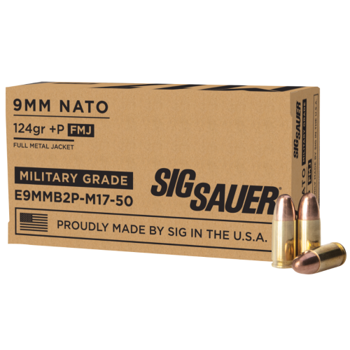 Sig Sauer Military Grade M17 9mm Luger +P 124 gr Full Metal Jacket 50 Per Box/20 Cs E9MMB2PM1750