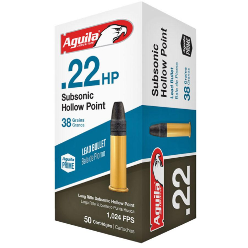 Aguila Subsonic Rimfire 22 LR 38 gr Hollow Point (HP) 50 Per Box/ 20 Cs 1B220268