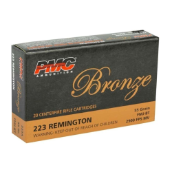 PMC 223A Bronze Target 223 Rem 55 gr Full Metal Jacket Boat-Tail (FMJBT) 20 Per Box/ 50 Cs
