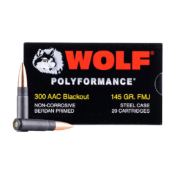 Wolf Steel Case .300 Blackout Rifle Ammo- 145 Grain FMJ