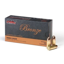 PMC Bronze 9mm Luger Handgun Ammo - 124 Grain FMJ 50rd