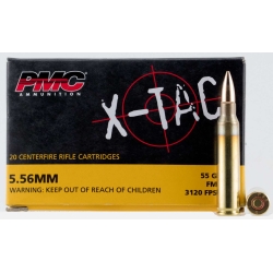 PMC 556X X-Tac Target 5.56x45mm NATO 55 gr, Full Metal Jacket Boat-Tail (FMJBT), 20 Per Box/ 50 Cs