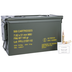 PPU Rangemaster  7.62x51mm NATO 145 gr Full Metal Jacket Boat-Tail (FMJBT) 500 Rd Ammo Can PPRM762M