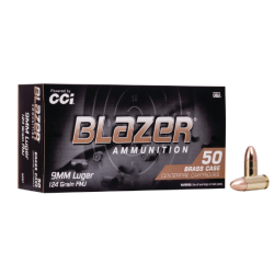 C.C.I. Blazer Brass, 9mm Luger, 124 Grain, FMJ, 50/Box