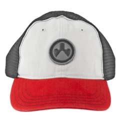 Magpul Industries, Icon Patch Garment Washed Trucker Hat, Stone/Black/Red, One Size Fits Most