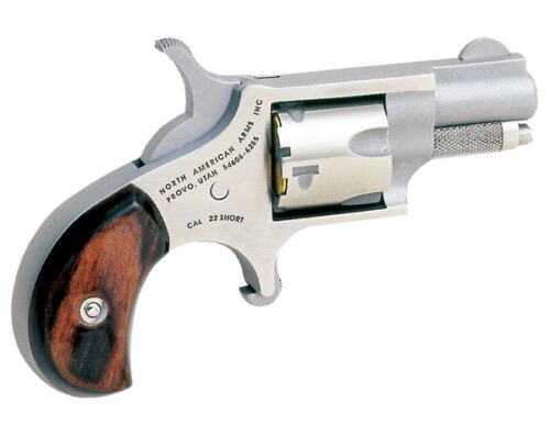 North American Arms 22S Mini-Revolver  22 Short Caliber with 1.13 Barrel, 5rd Capacity Cylinder, Overall Stainless Steel Finish & Rosewood Birdshead Grip