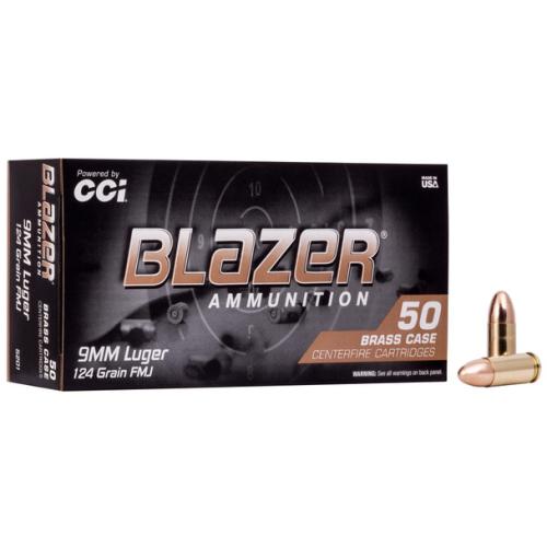 CCI Ammunition Blazer Brass 9mm Luger 124 Grain Full Metal Jacket Centerfire Pistol Ammunition 5201