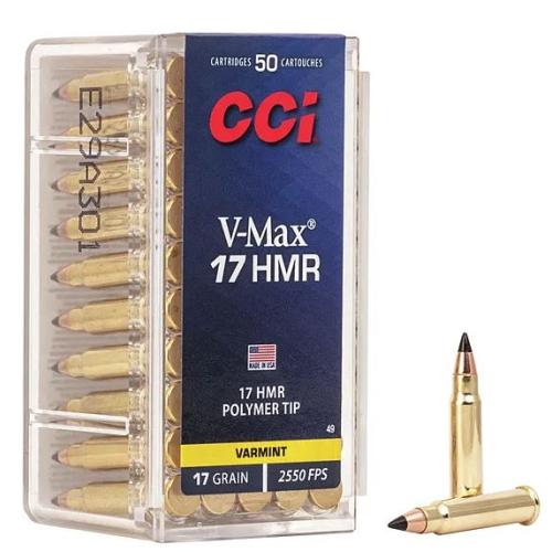 CCI Ammunition V-Max .17 HMR 17 Grain Polymer Tip Rimfire Ammunition 49 for Varmint