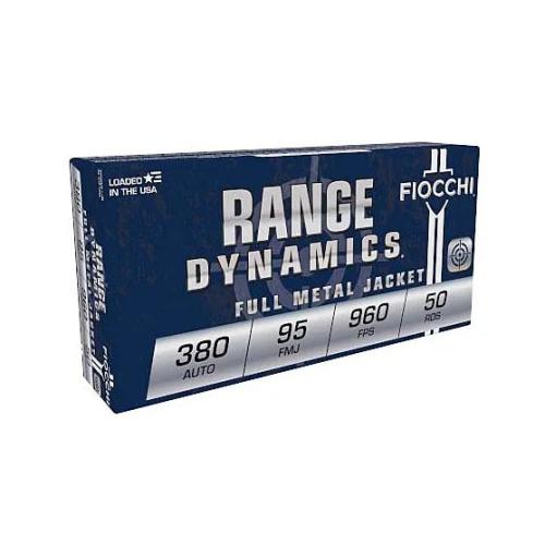 Fiocchi Range Dynamics .380 ACP 95 Grain FMJ Brass Case Pistol Ammunition for Protection