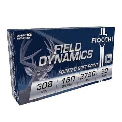 Fiocchi 308B Field Dynamics  308 Win 150 gr Pointed Soft Point (PSP) 20 Per Box/10 Cs