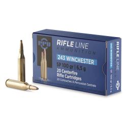 PPU Standard Rifle .243 Winchester 90 Grain Soft Point Brass Cased Rifle Ammunition PP2431 for Large