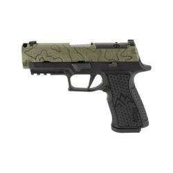 Sig Sauer P320, XTEN Endure Comp, Striker Fired, Semi-Automatic, Polymer Frame Pistol, 10MM, 3.8 Barrel with Integral Port, Cerakote Finish, Moss Green Slide with Topographic Laser Etched Pattern, Black Frame, Optics Ready, XRAY3 Day/Night Sights, 15