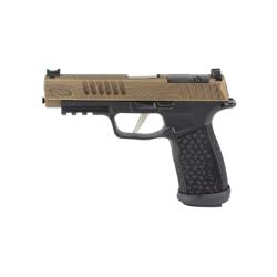 Sig Sauer P365 Fuse, Semi-automatic, Polymer Frame Pistol, Compact, 9MM, 4.3 Barrel, Cerakote Finish, Black, Custom Bronze Topo Slide by Skydas, Sig Sauer LXG Grip, Fiber Optic Front and Low Profile Combat Rear Sights, 3 Magazines, (2)-21 Round Magaz