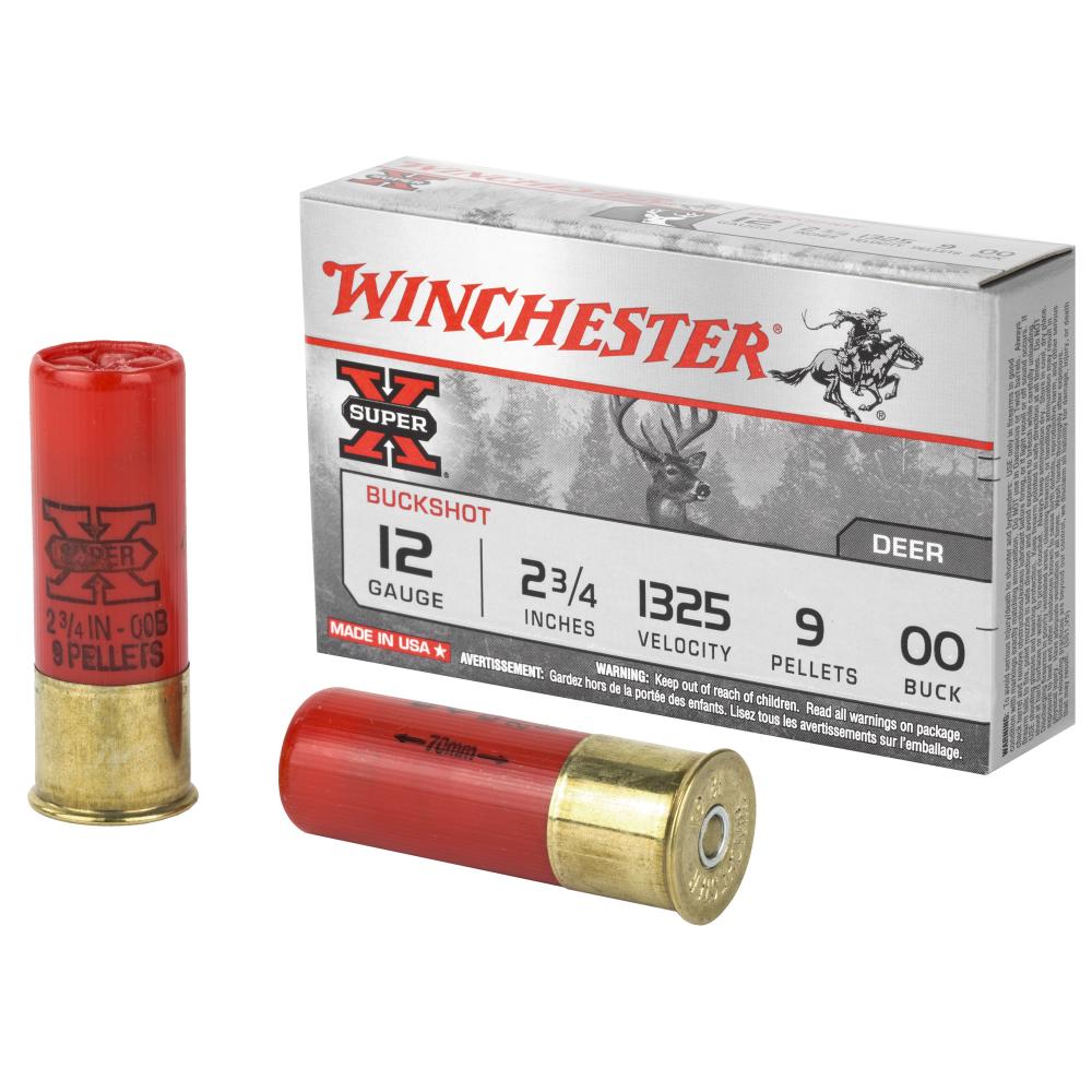 Winchester Super-X 12 Gauge 2.75in 00 Buck Centerfire Shotgun Buckshot Ammunition for Deer, Varmint