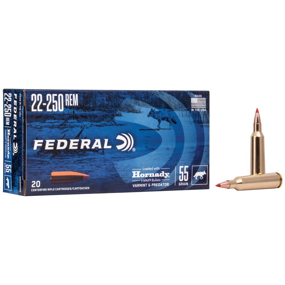 Federal V22250VM2 Varmint & Predator  22-250 Rem 55 gr, Hornady V-Max (VMX), 20 Per Box/ 10 Cs