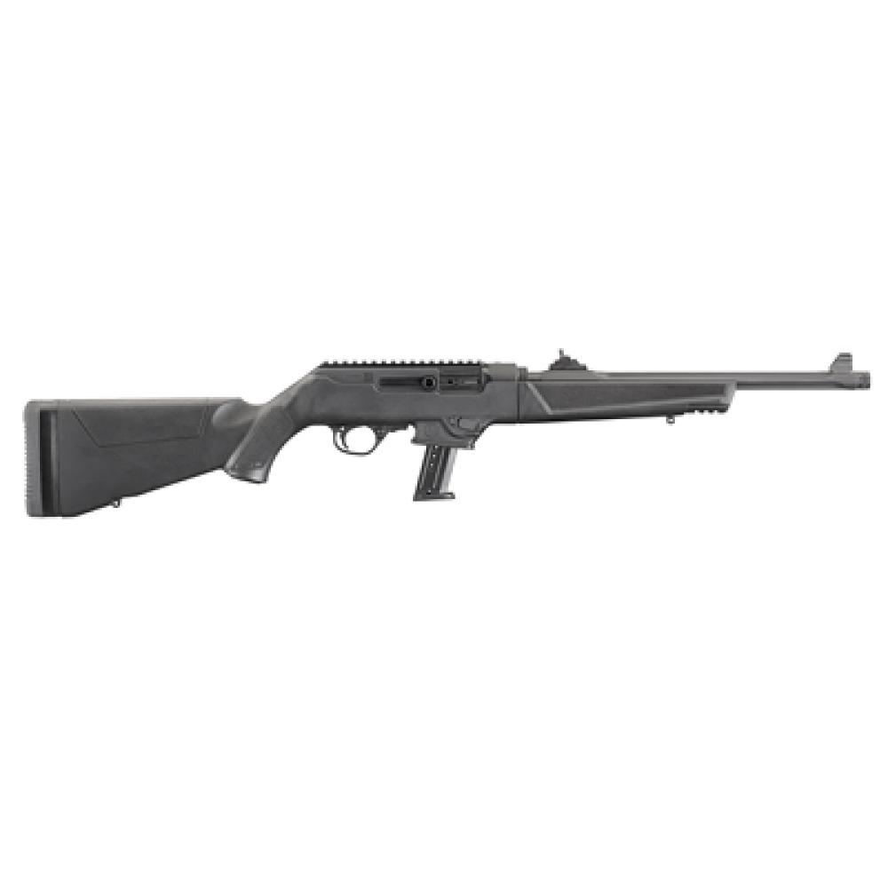 Ruger, PC Carbine, Semi-automatic Rifle, 9MM, 16.12" Fluted/Threaded Heavy Barrel, Black Finish, Synthetic Stock, Adjustable Ghost Ring Rear Sight, Protected Blade Front Sight, 17 Rounds, Takedown
