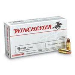 Winchester Ammo USA9MM1 USA  9mm Luger 147 gr Full Metal Jacket Flat Nose (FMJFN) 50 Per Box/ 10 Cs